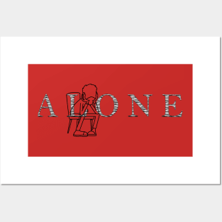 alone word -boy sitting sad Posters and Art